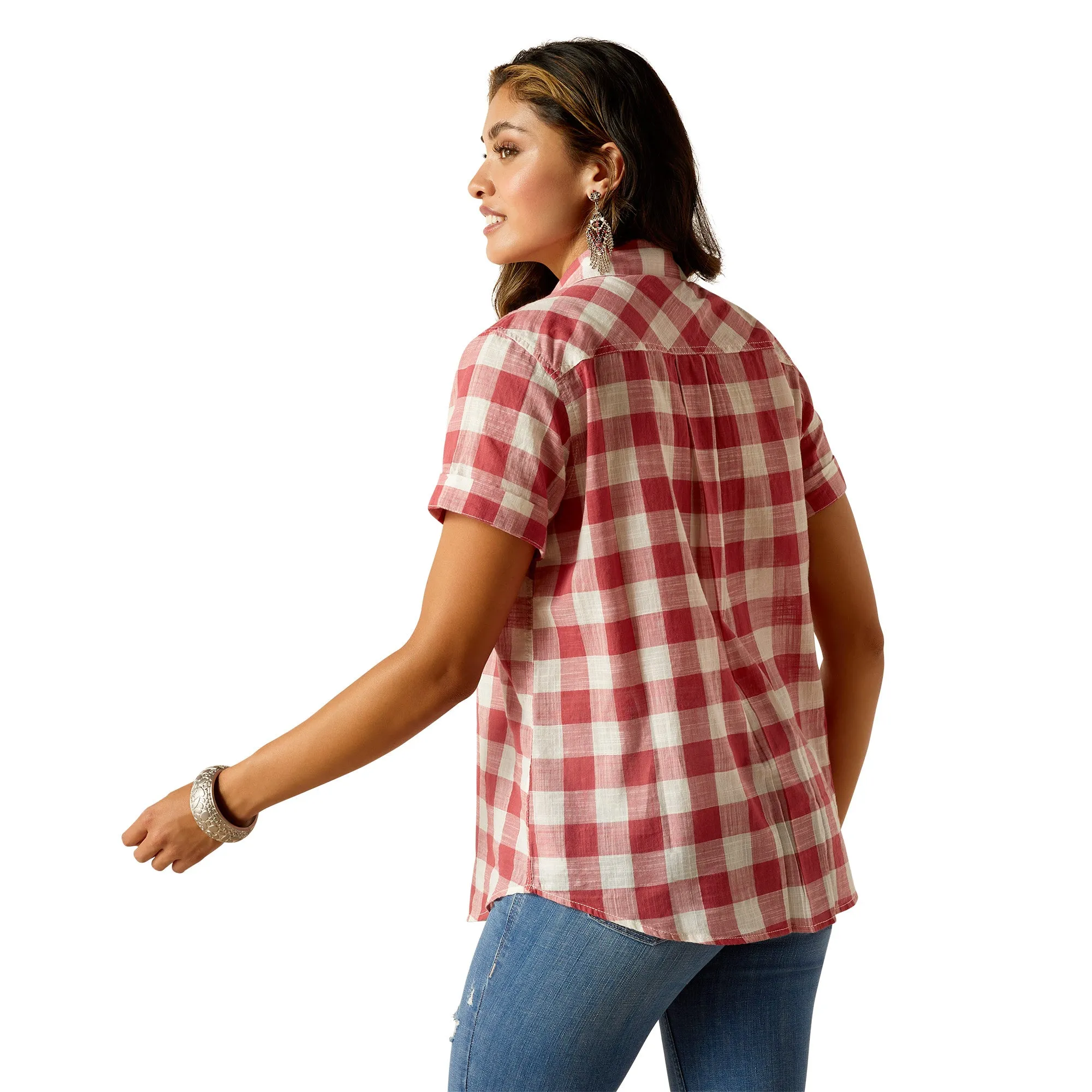 Ariat Ladies Billie Jean Cherry Gingham Button Down Shirt 10051379