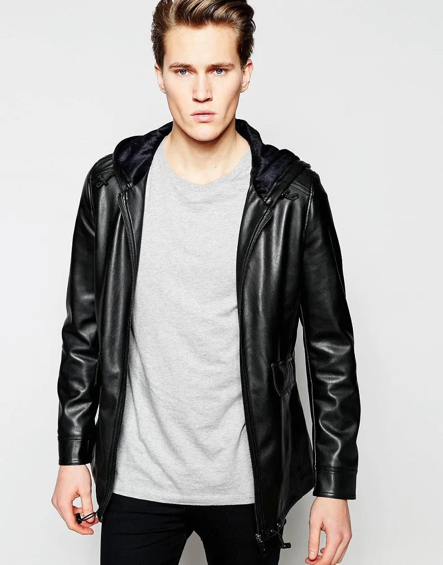 Barney's Faux Leather Long Parka Jacket