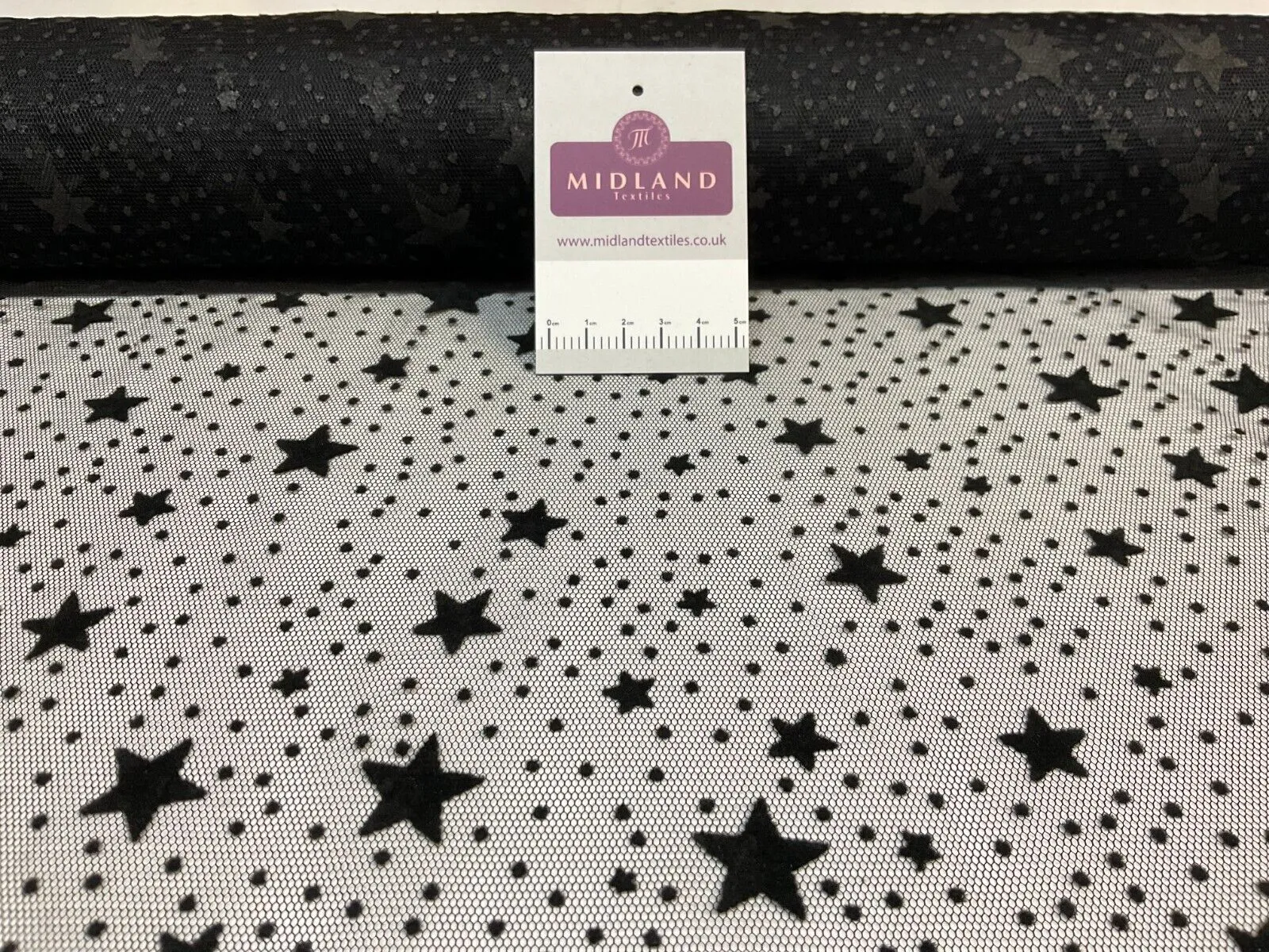 Flock Velvet Non-Stretch Dress Fabric with Black Net Mesh - 140cm - M1784 Mtex