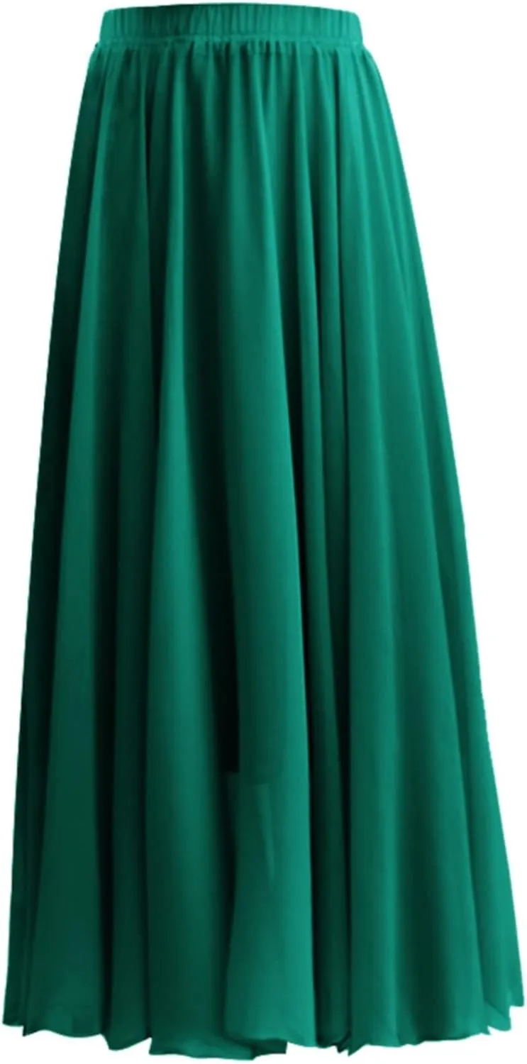 Boho Skirts for Women Summer Lightweight Sheer High Elastic Waist Pleated Loose Mesh Long Skirts for Going Out Outfits