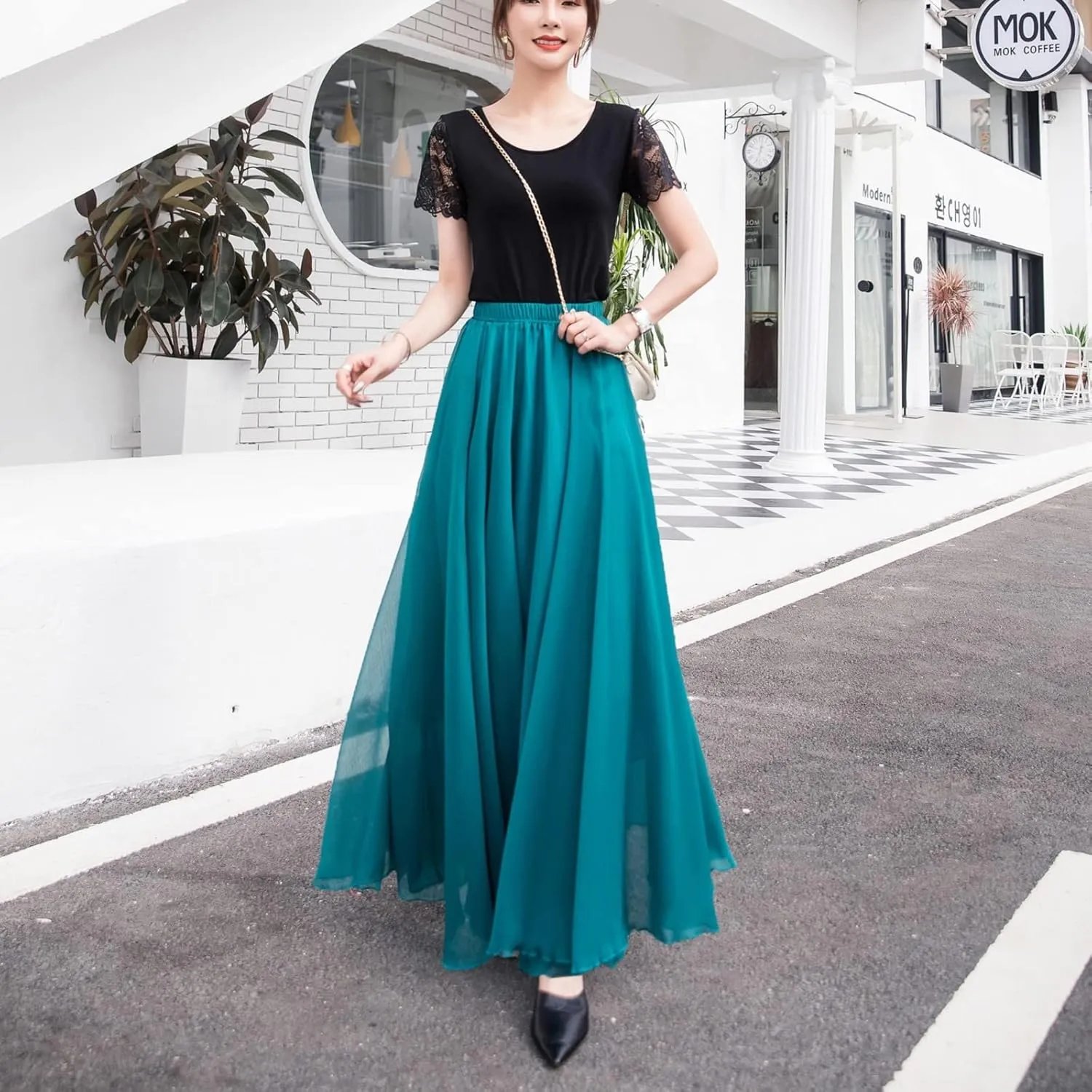 Boho Skirts for Women Summer Lightweight Sheer High Elastic Waist Pleated Loose Mesh Long Skirts for Going Out Outfits