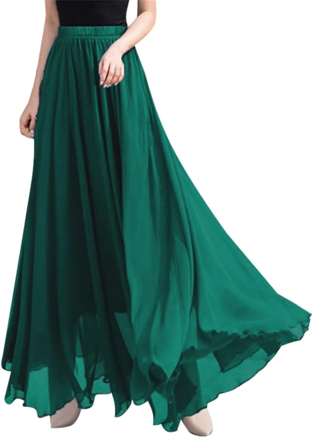 Boho Skirts for Women Summer Lightweight Sheer High Elastic Waist Pleated Loose Mesh Long Skirts for Going Out Outfits