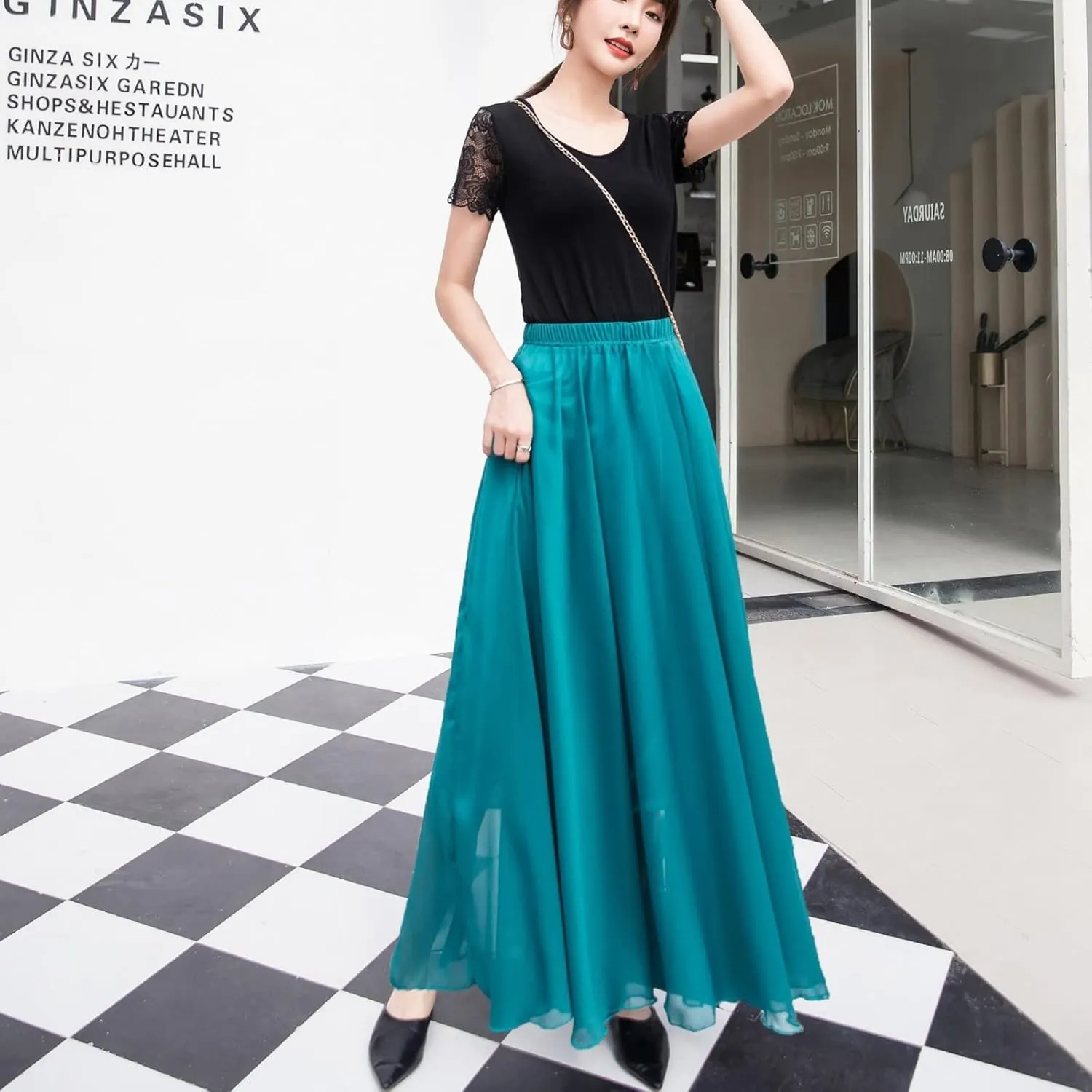 Boho Skirts for Women Summer Lightweight Sheer High Elastic Waist Pleated Loose Mesh Long Skirts for Going Out Outfits