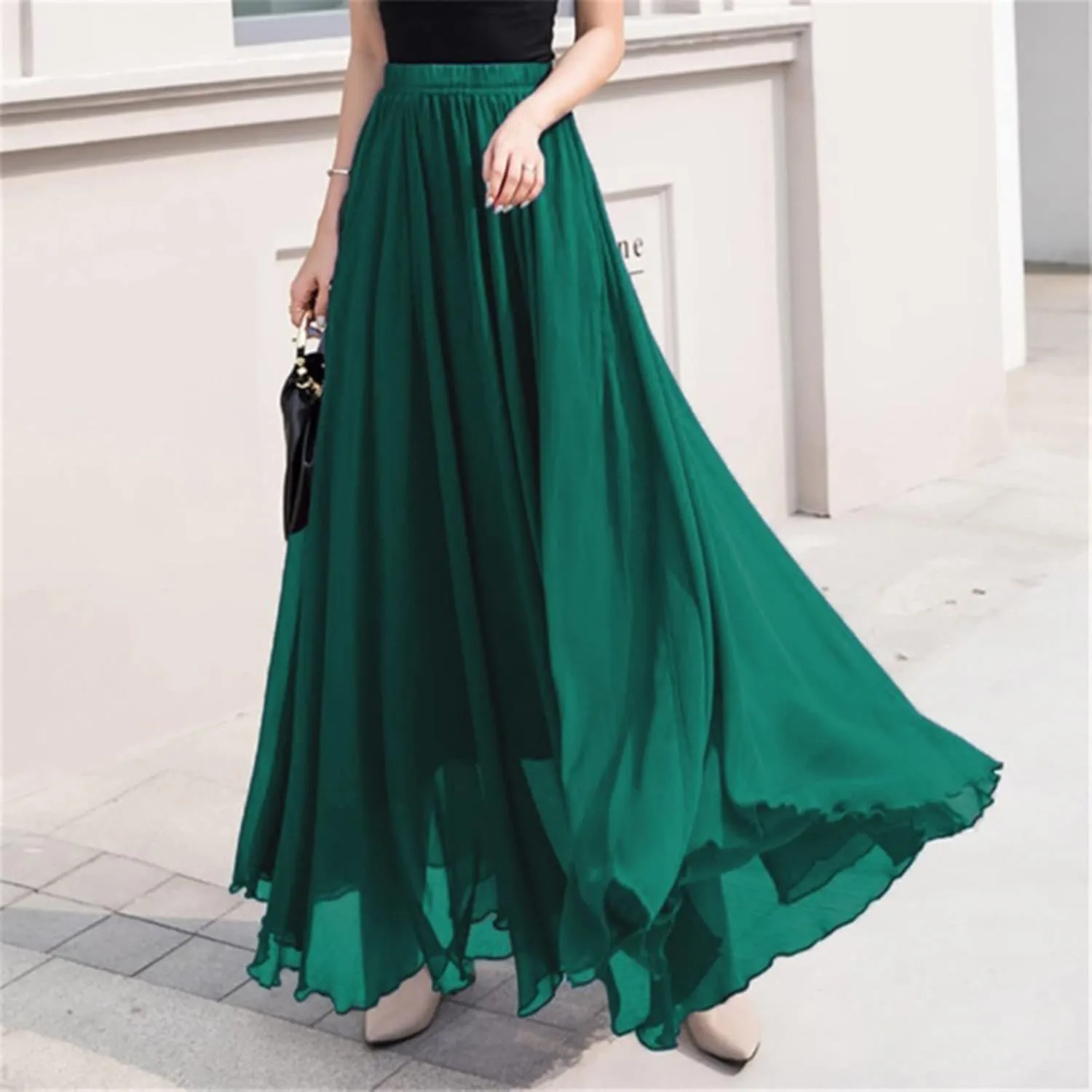 Boho Skirts for Women Summer Lightweight Sheer High Elastic Waist Pleated Loose Mesh Long Skirts for Going Out Outfits