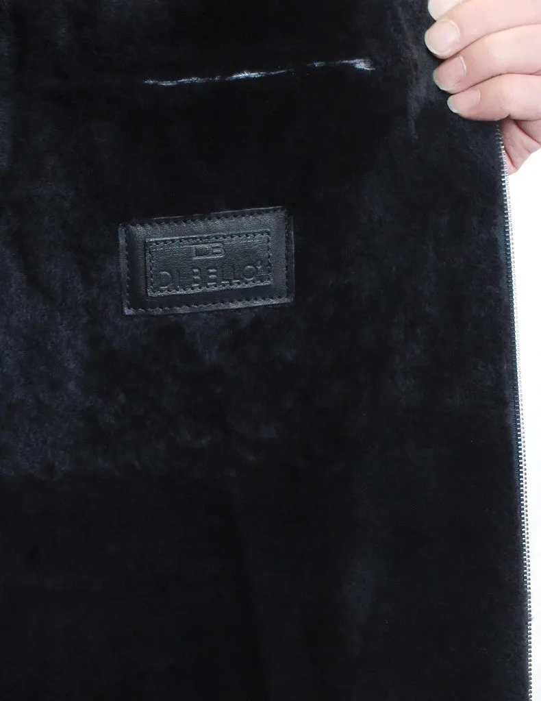 Di Bello Mens Navy Blue Raincoat - Merino Shearling-Lined Rain Jacket