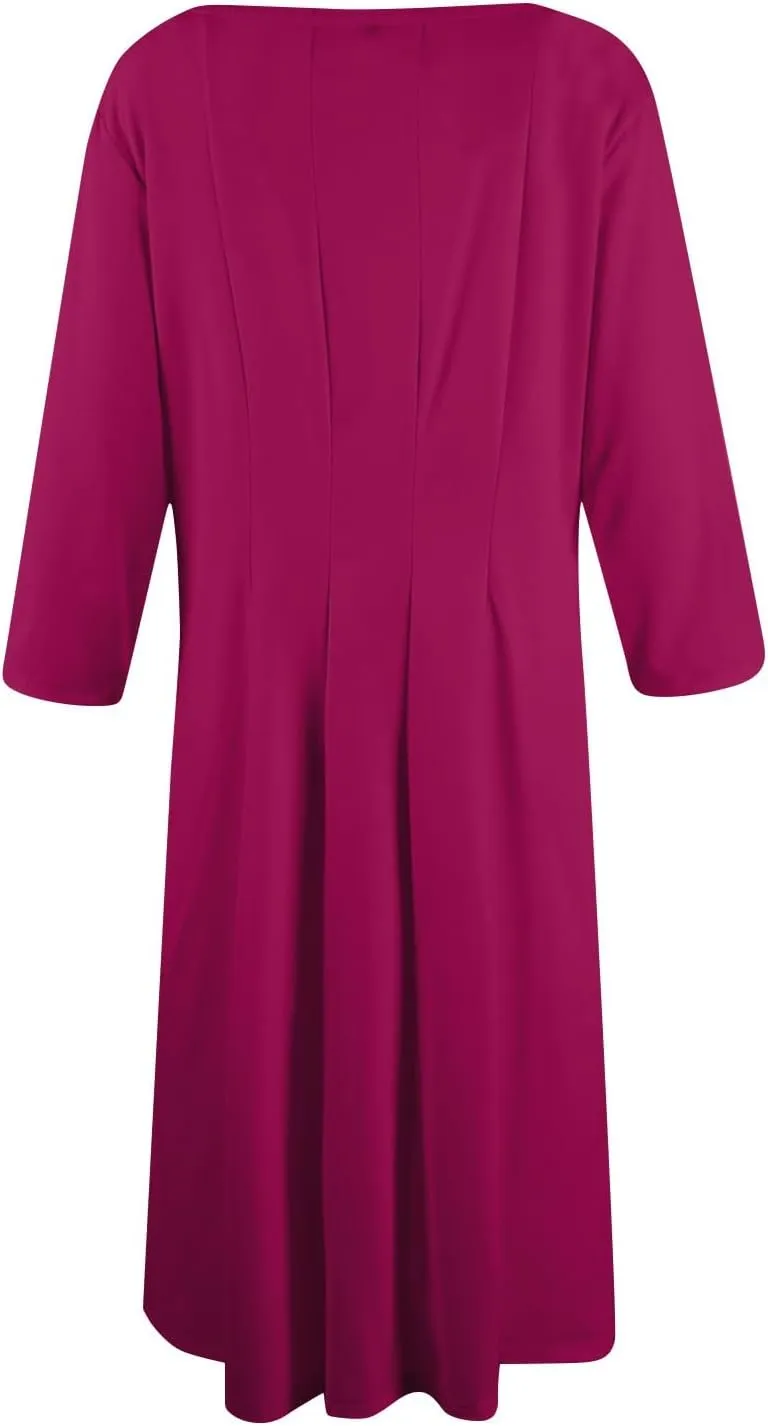 Dresses for Women Casual Summer Crewneck 3/4 Sleeve Midi Dress A Line Dresses with Pockets