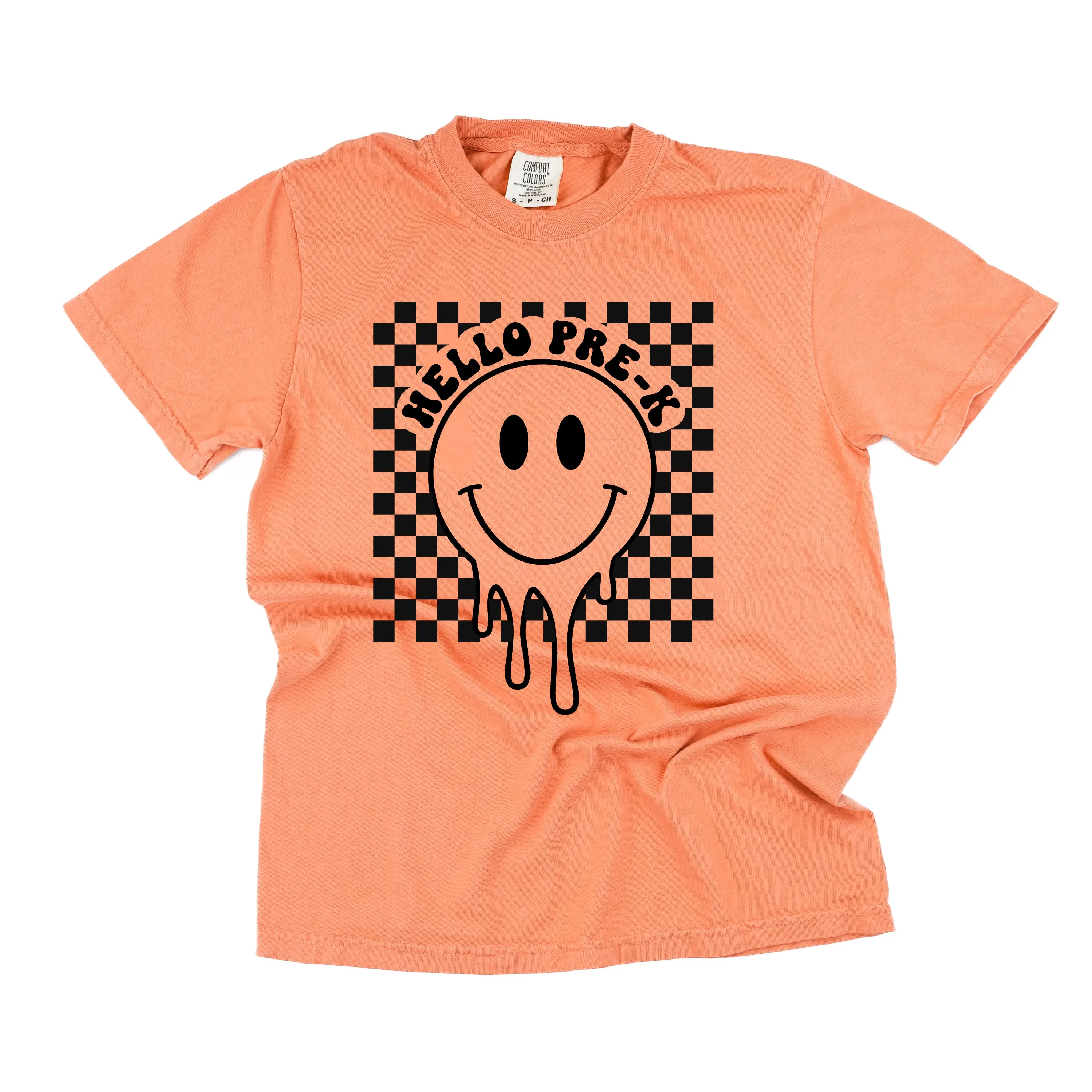 Hello Pre-K - Checker Smiley - SHORT SLEEVE COMFORT COLORS TEE