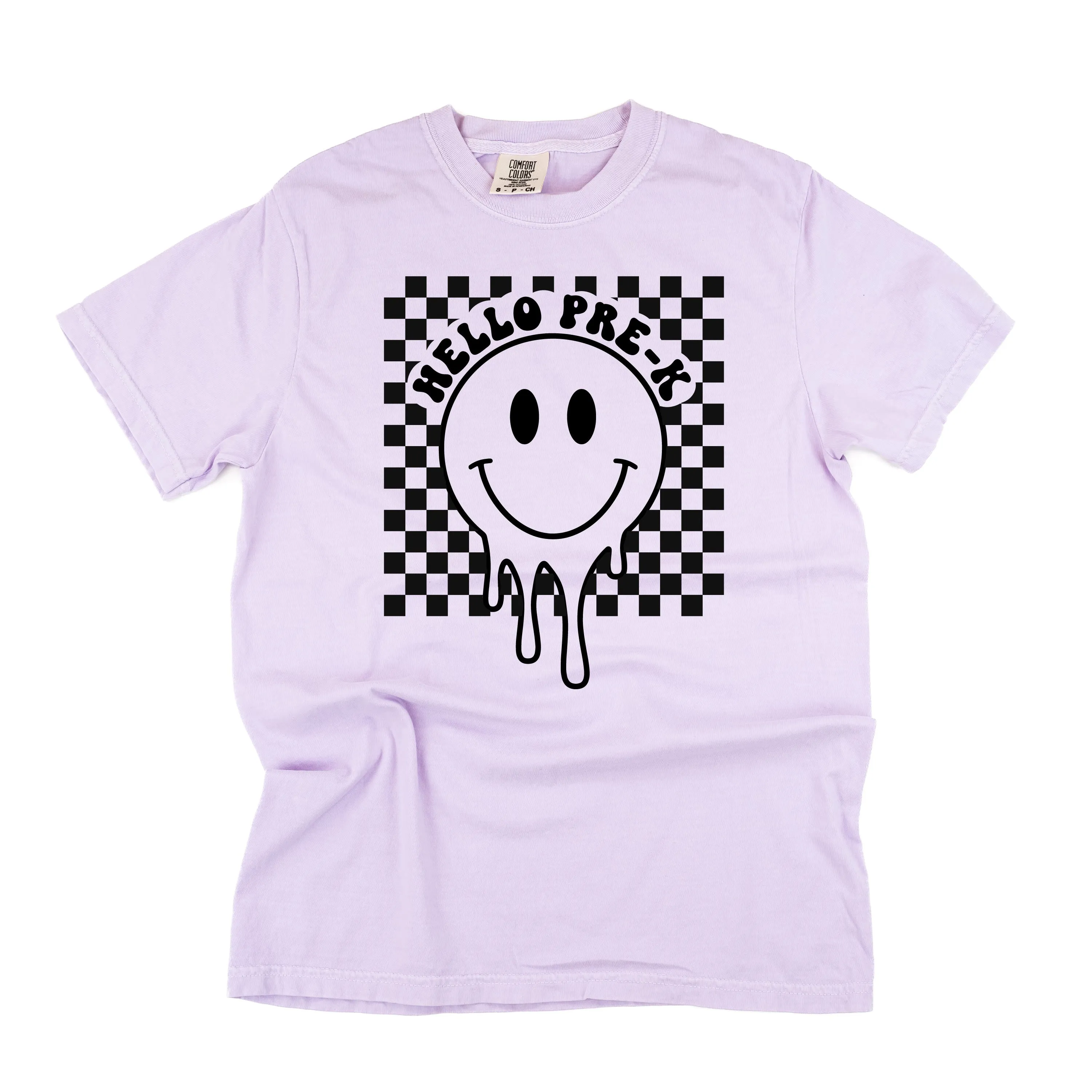 Hello Pre-K - Checker Smiley - SHORT SLEEVE COMFORT COLORS TEE
