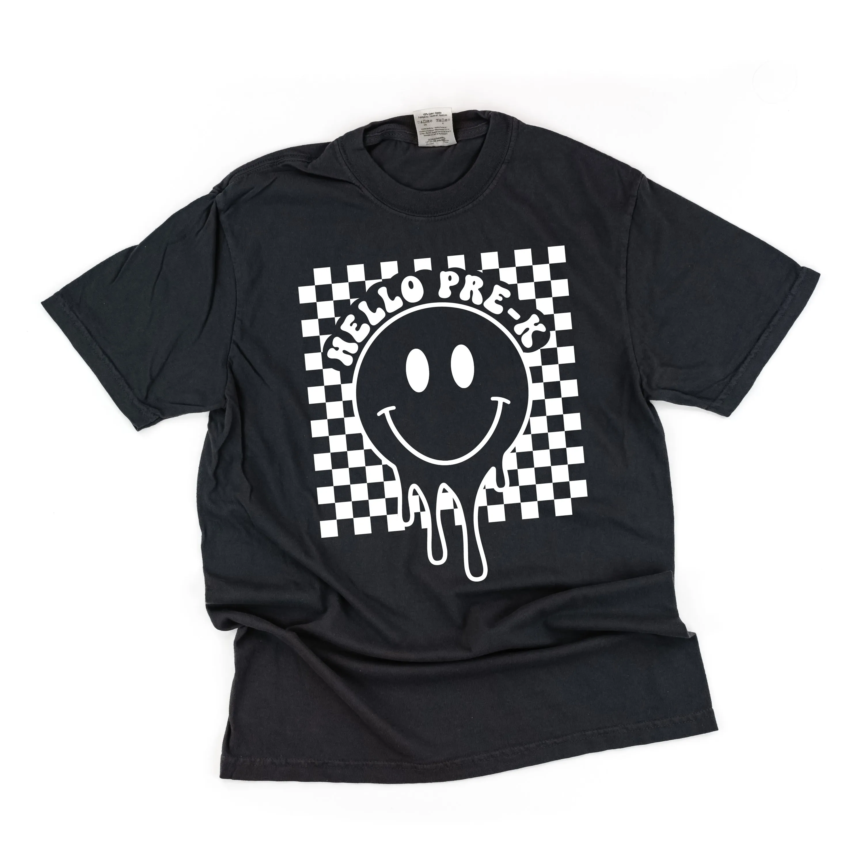 Hello Pre-K - Checker Smiley - SHORT SLEEVE COMFORT COLORS TEE