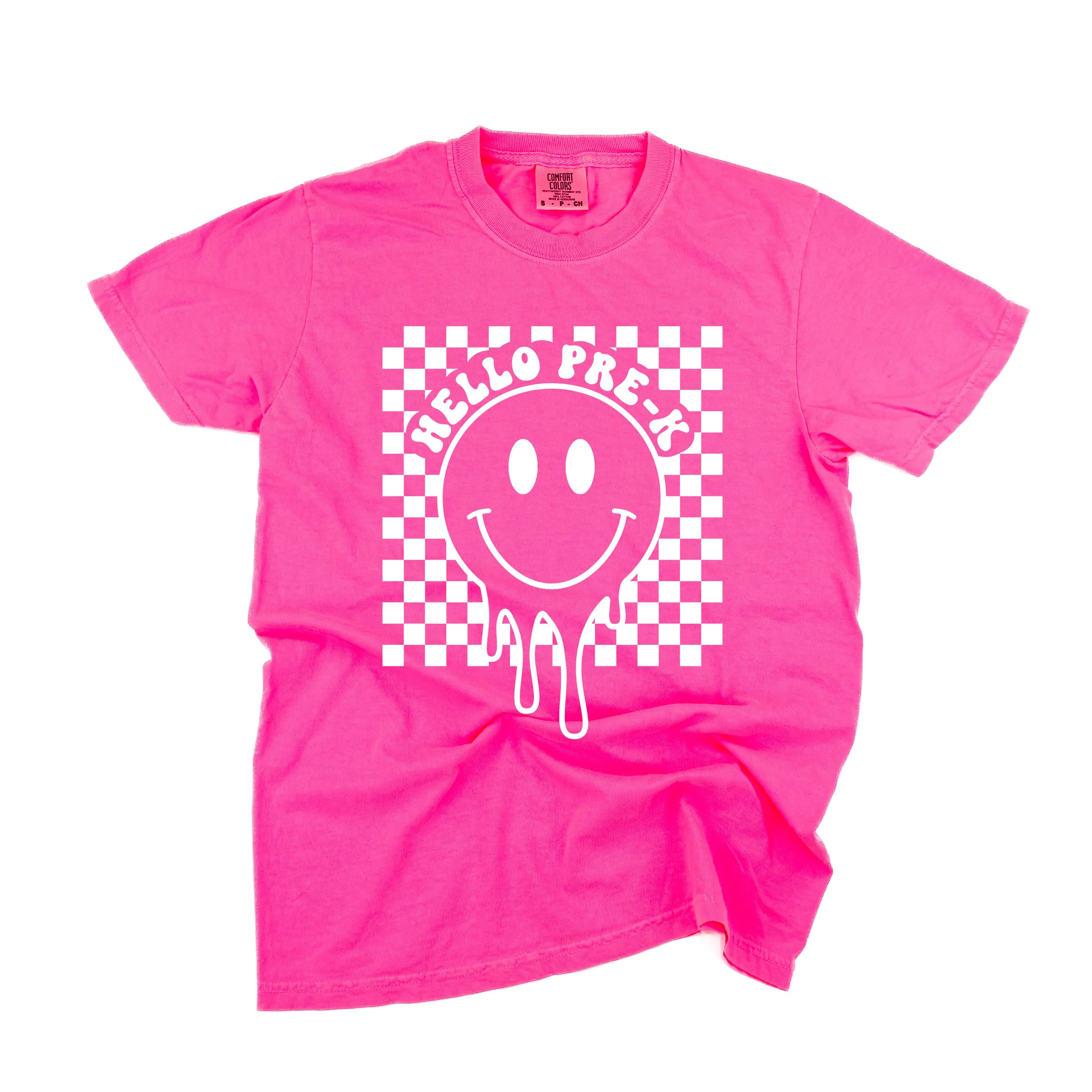 Hello Pre-K - Checker Smiley - SHORT SLEEVE COMFORT COLORS TEE