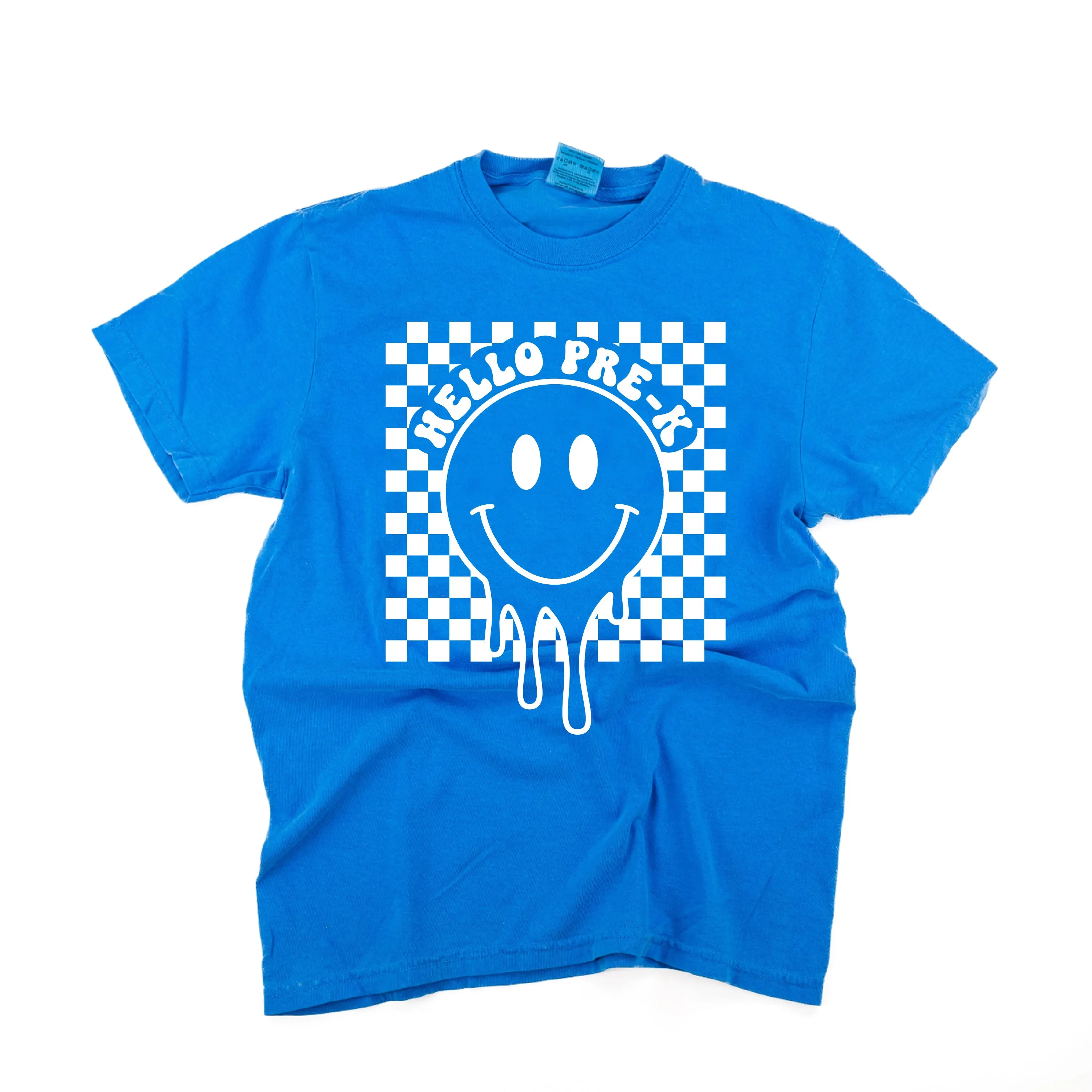 Hello Pre-K - Checker Smiley - SHORT SLEEVE COMFORT COLORS TEE