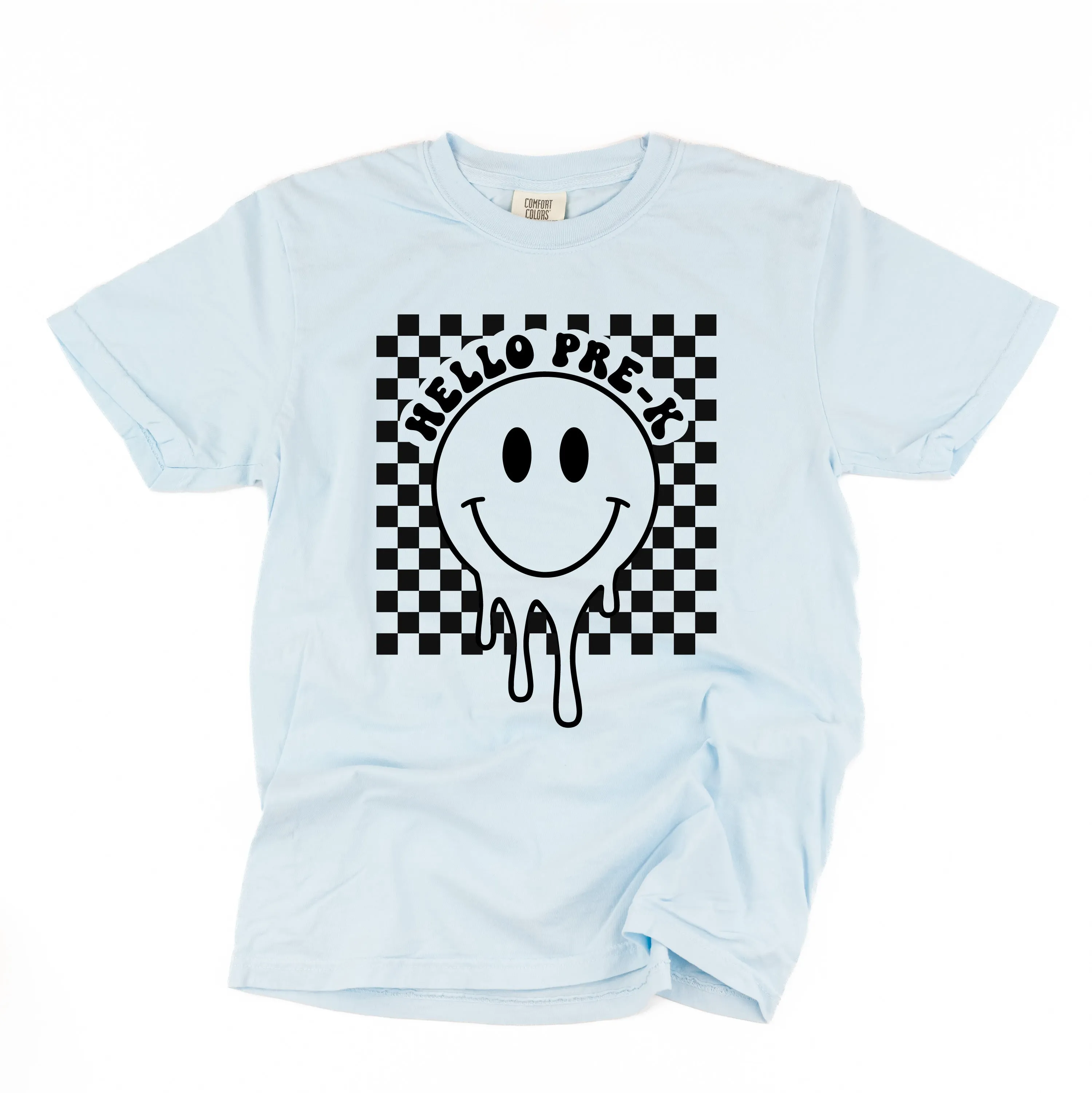 Hello Pre-K - Checker Smiley - SHORT SLEEVE COMFORT COLORS TEE