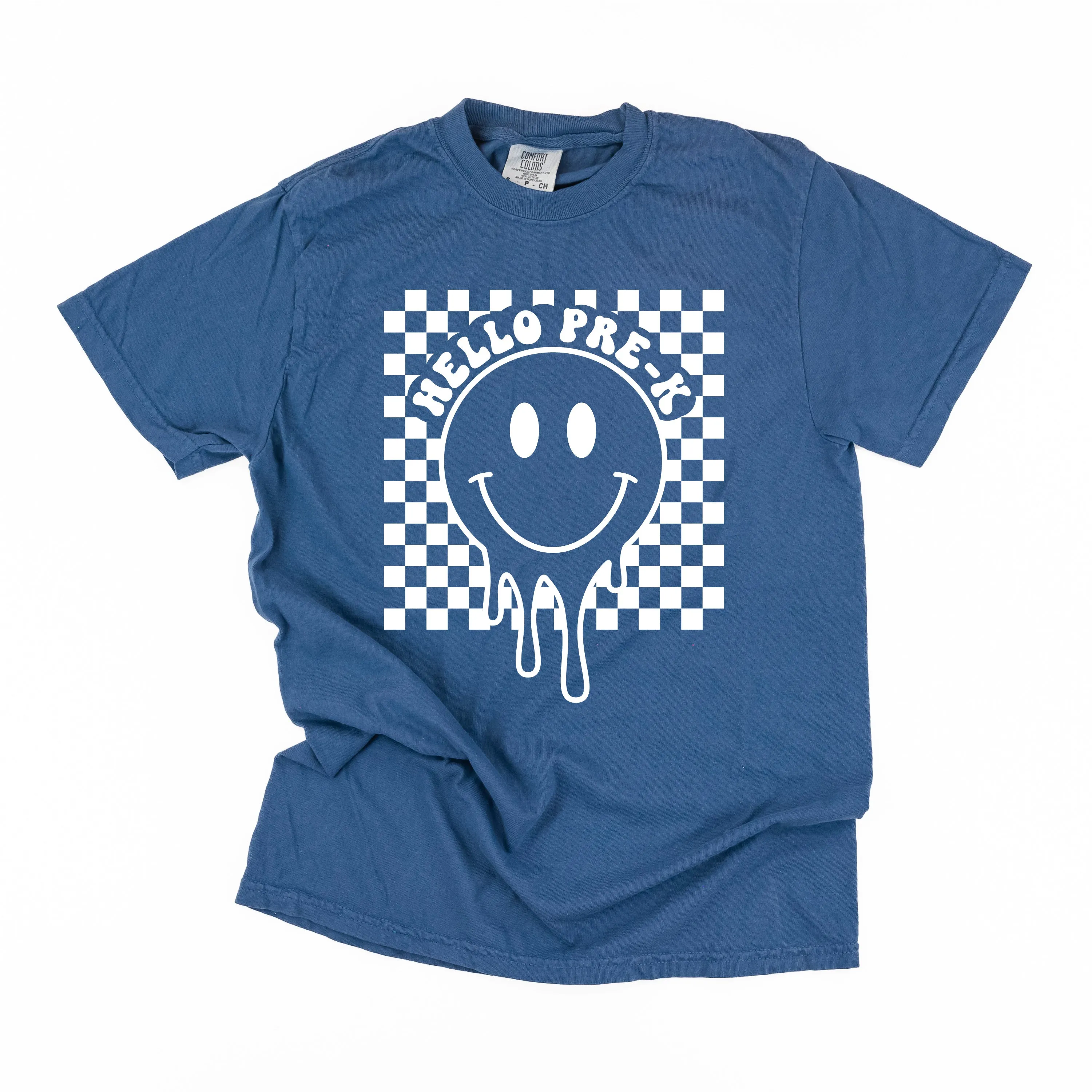 Hello Pre-K - Checker Smiley - SHORT SLEEVE COMFORT COLORS TEE