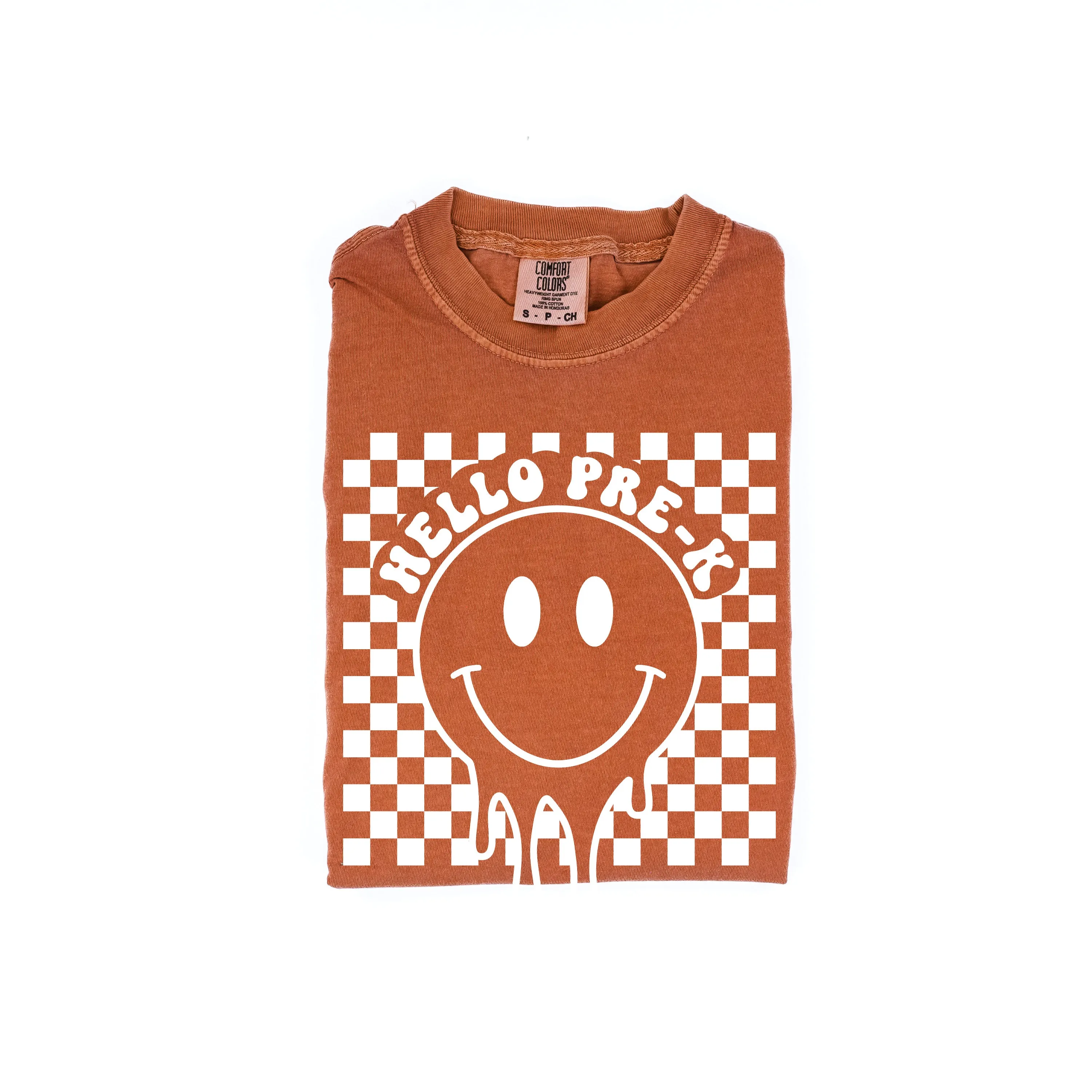 Hello Pre-K - Checker Smiley - SHORT SLEEVE COMFORT COLORS TEE