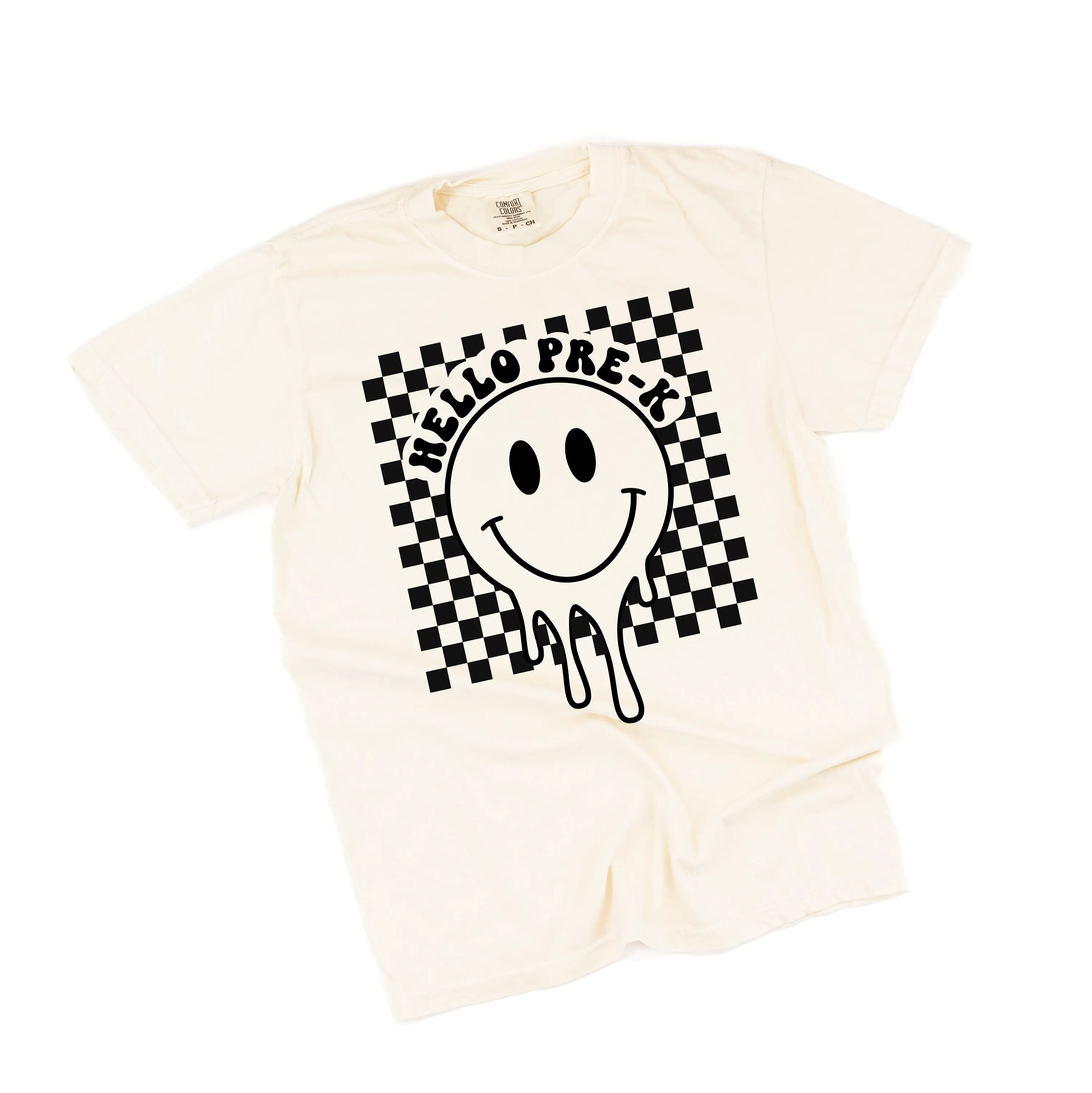 Hello Pre-K - Checker Smiley - SHORT SLEEVE COMFORT COLORS TEE