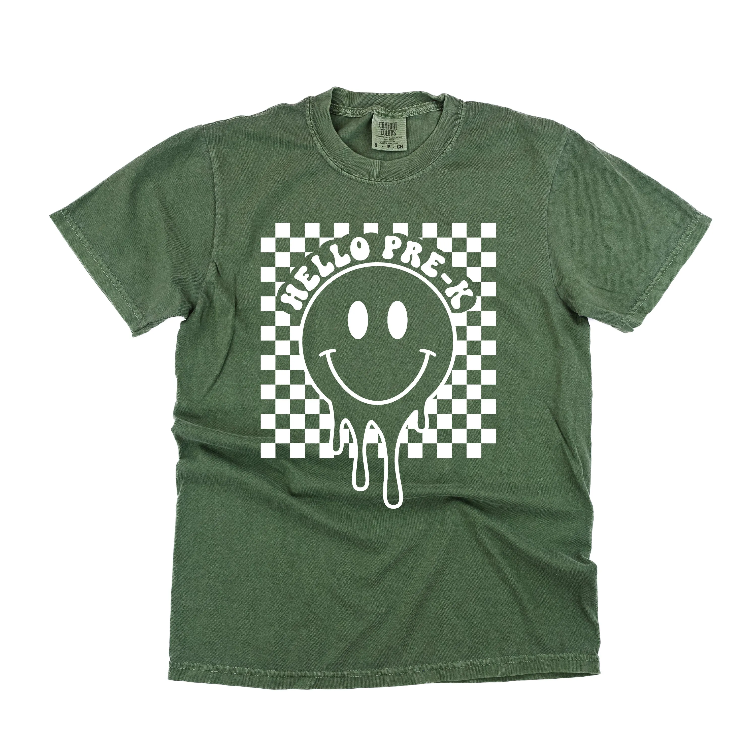 Hello Pre-K - Checker Smiley - SHORT SLEEVE COMFORT COLORS TEE