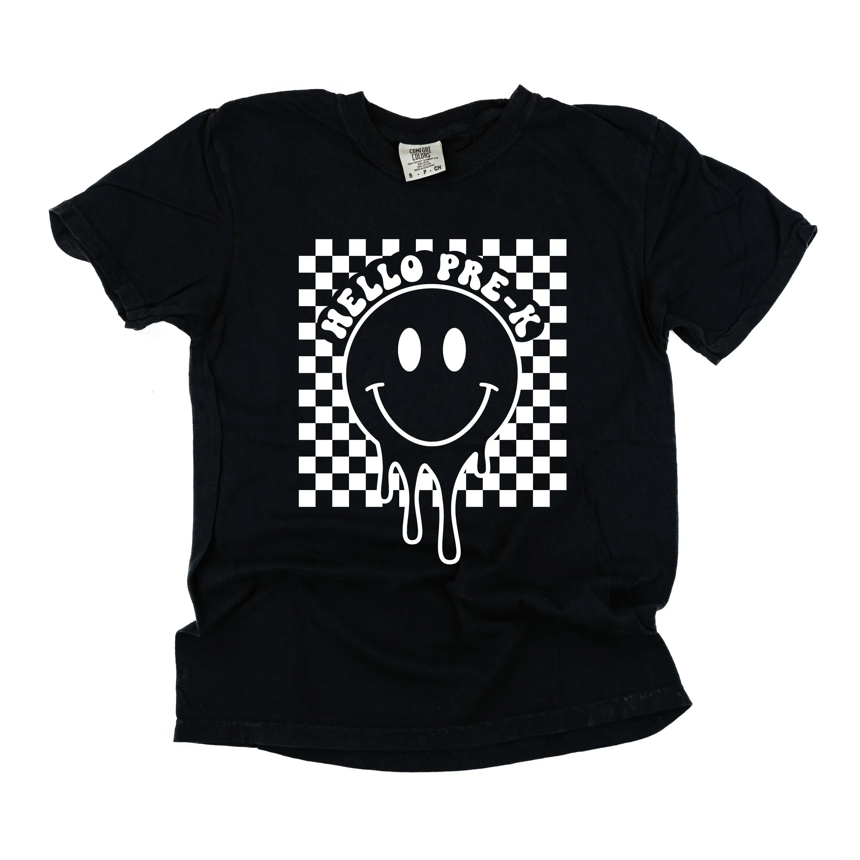 Hello Pre-K - Checker Smiley - SHORT SLEEVE COMFORT COLORS TEE