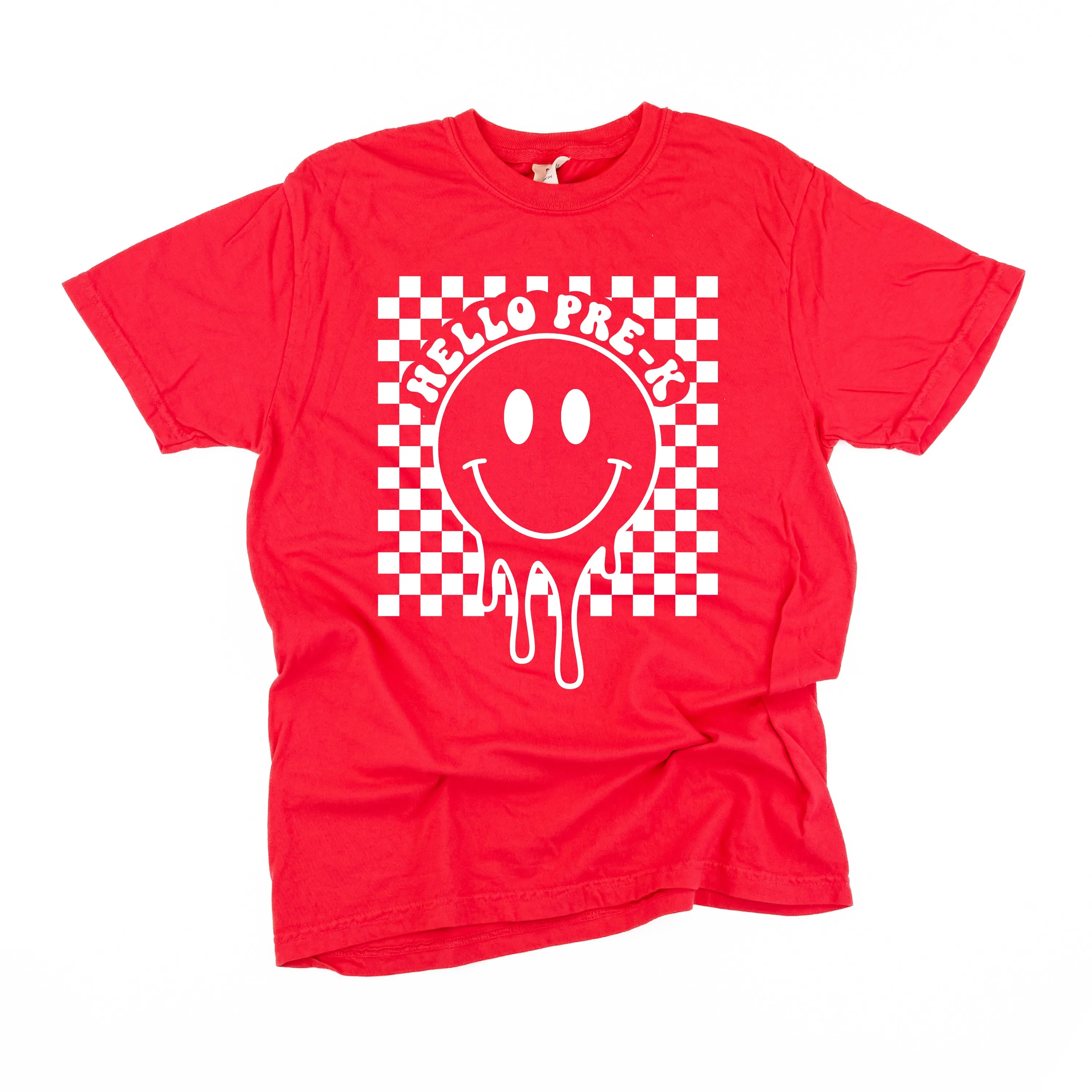 Hello Pre-K - Checker Smiley - SHORT SLEEVE COMFORT COLORS TEE