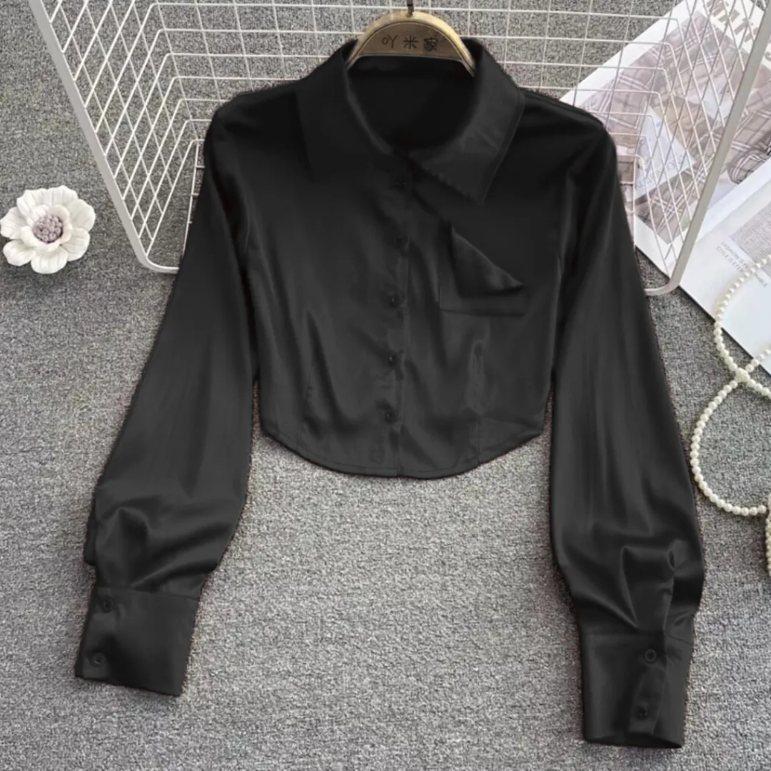 Lustrous Satin Cropped Blouse  Bold Red