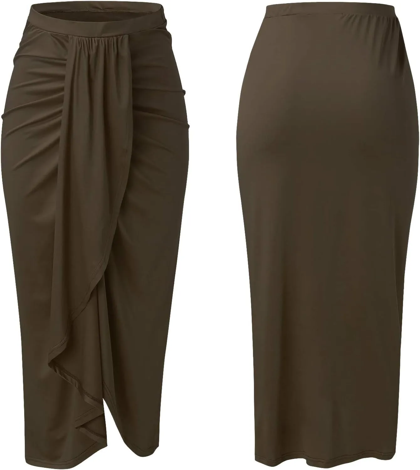 Pencil Skirt for Women Tummy Control Summer Flowy High Elastic Waist Slim Fit Stretchy Midi Skirts for Going Out