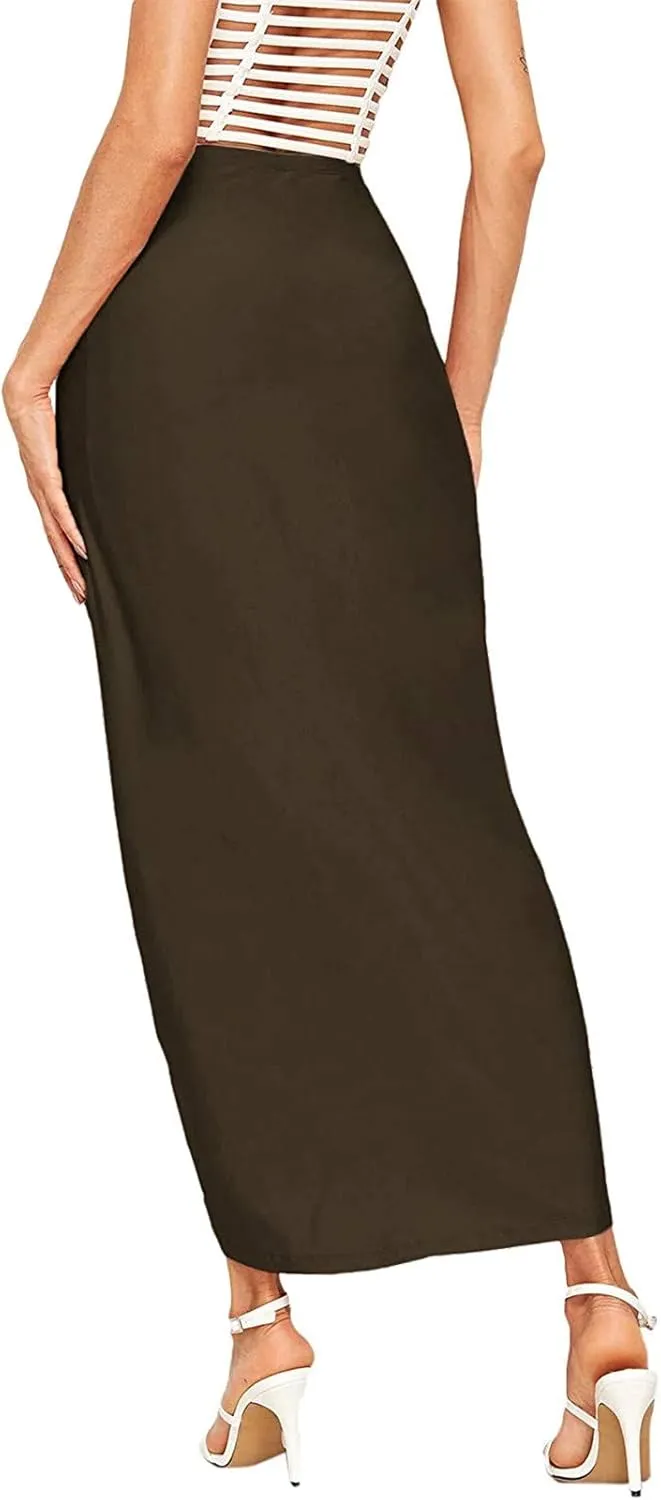 Pencil Skirt for Women Tummy Control Summer Flowy High Elastic Waist Slim Fit Stretchy Midi Skirts for Going Out