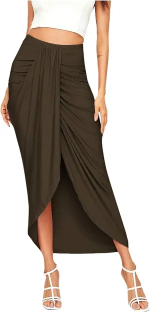 Pencil Skirt for Women Tummy Control Summer Flowy High Elastic Waist Slim Fit Stretchy Midi Skirts for Going Out
