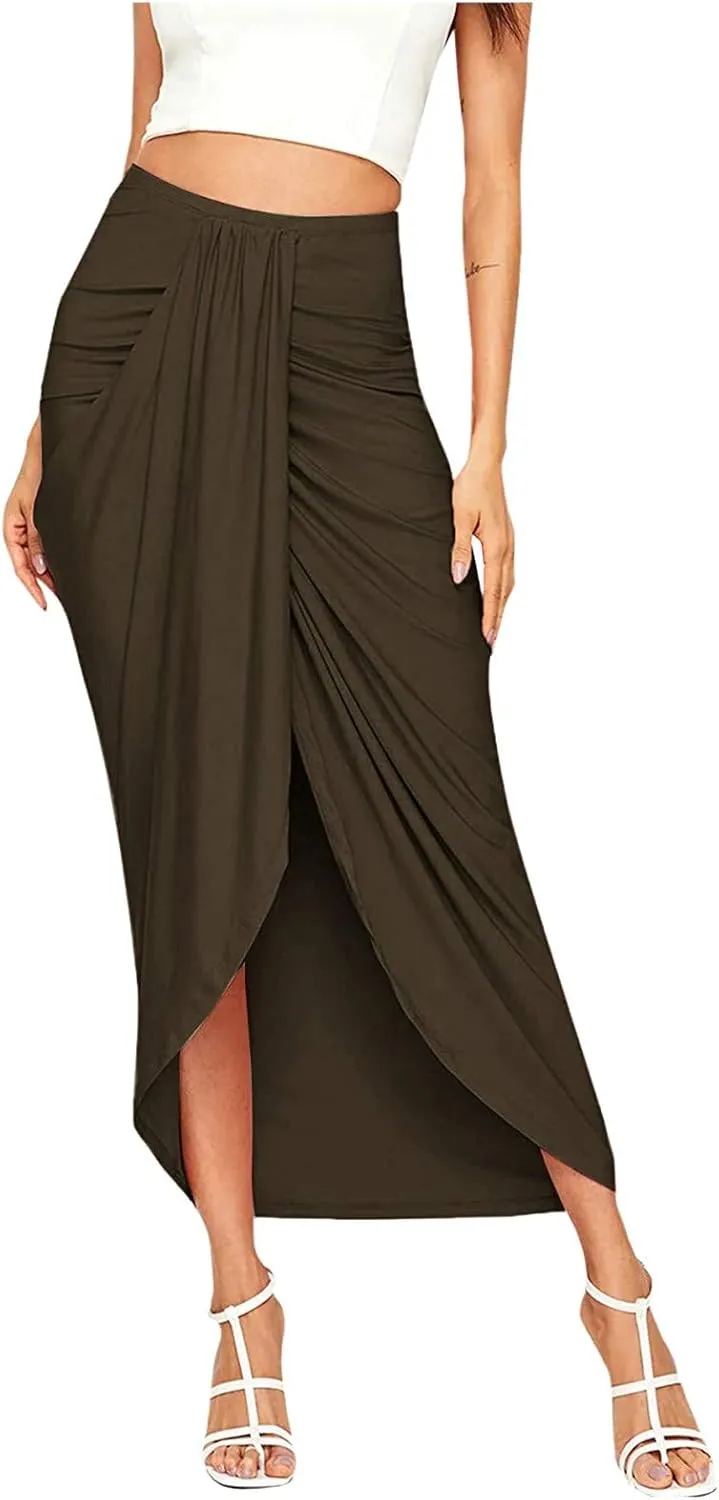 Pencil Skirt for Women Tummy Control Summer Flowy High Elastic Waist Slim Fit Stretchy Midi Skirts for Going Out
