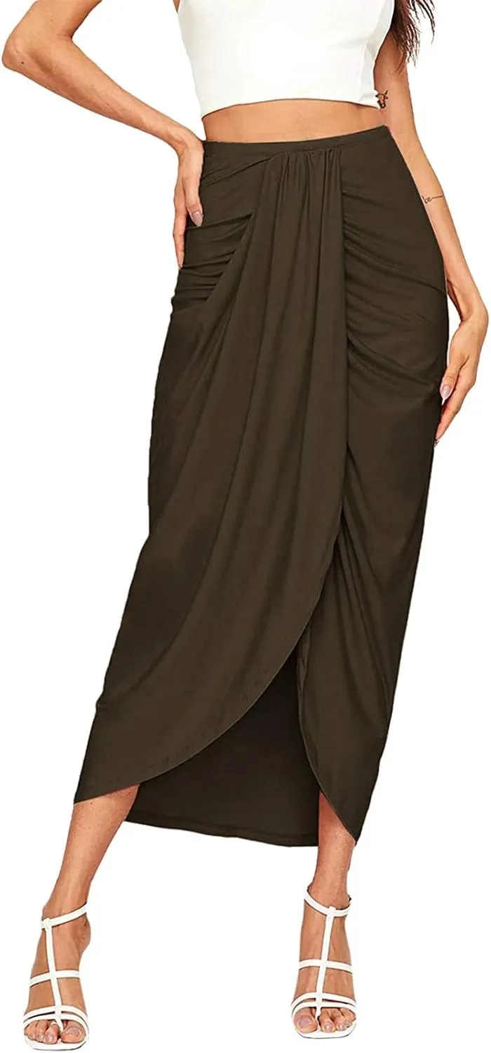 Pencil Skirt for Women Tummy Control Summer Flowy High Elastic Waist Slim Fit Stretchy Midi Skirts for Going Out
