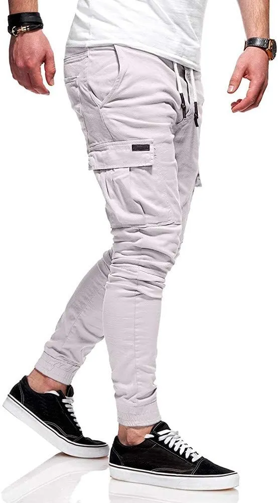 QWENTMTNTY Cargo Pants for Men Slim Fit Casual Cotton Skinny Joggers Big and Tall Hiking Athletic Gym Workout Sweatpants