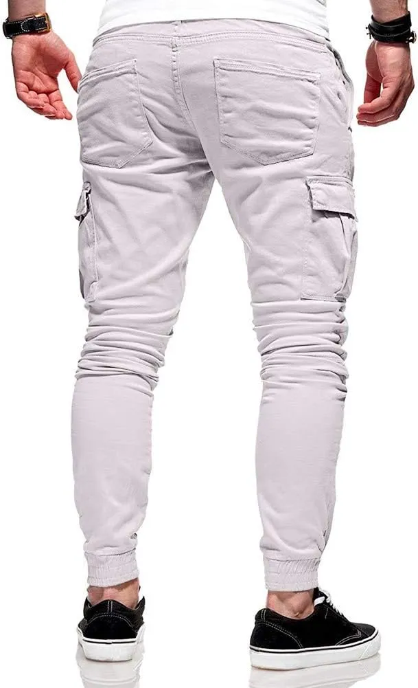 QWENTMTNTY Cargo Pants for Men Slim Fit Casual Cotton Skinny Joggers Big and Tall Hiking Athletic Gym Workout Sweatpants