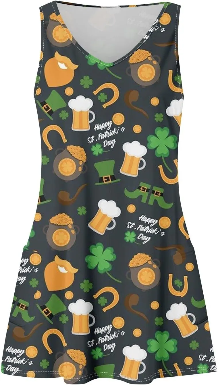 St. Patrick's Day A Line Sleeveless Dress Women Trendy Birthday Comfy Loose Scoop