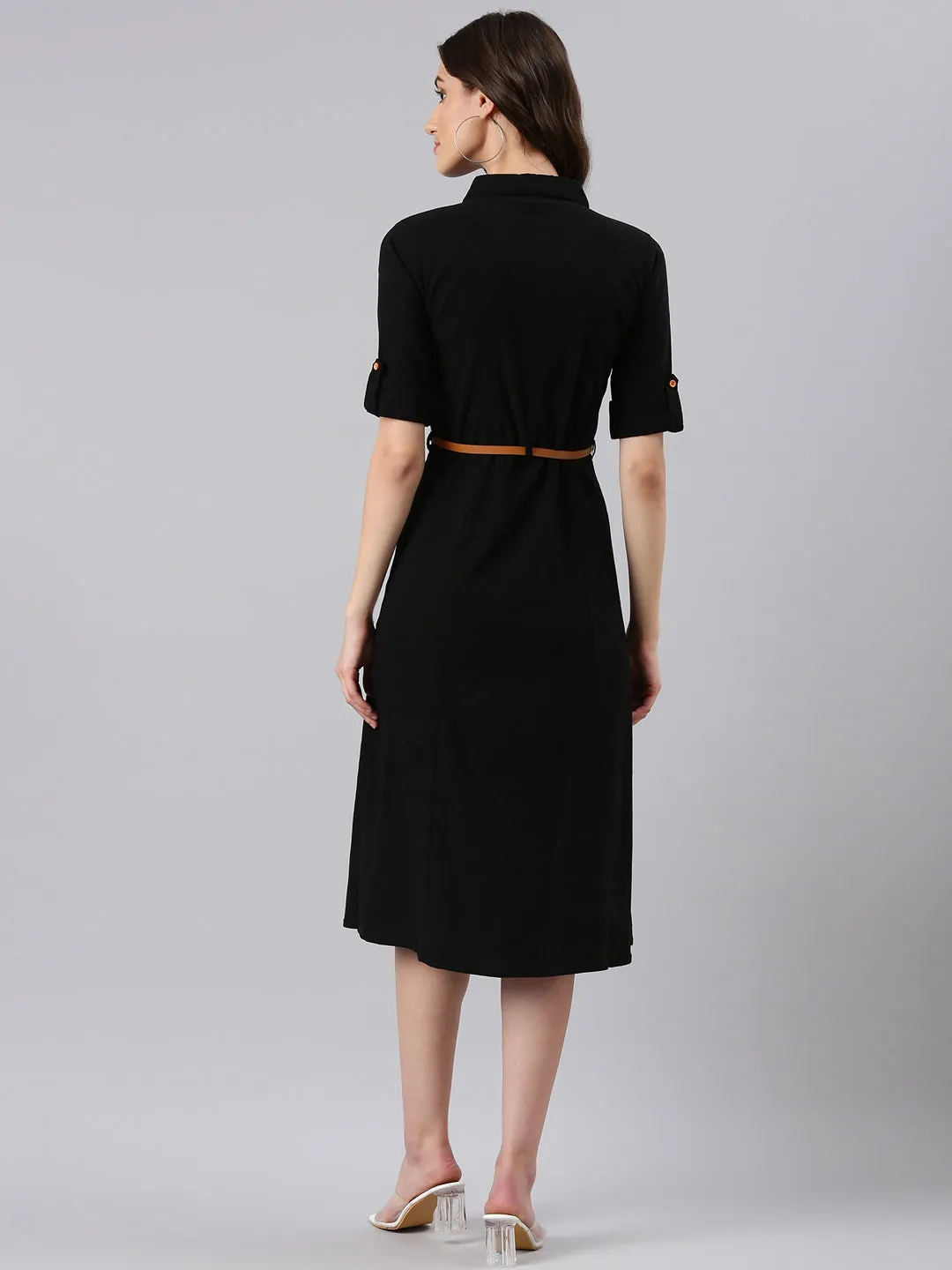 Women Black Short Sleeve Shirt Dress
