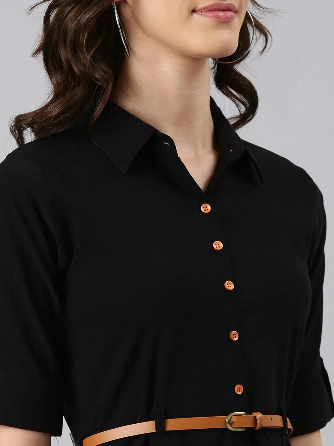 Women Black Short Sleeve Shirt Dress