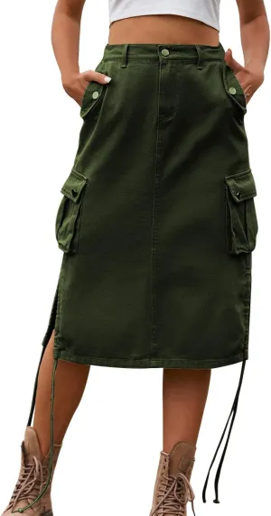 Women Cargo Skirt Cargo Midi Elegant Pencil Skirt Beach Maxi Sexy Skirts Vintage Midi Skirts Pencil Skirt for