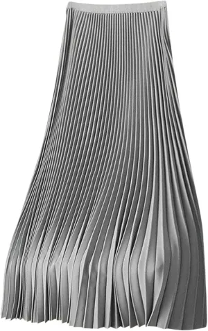 Women Long Pleated Skirt Plus Size Midi Skirts High Waisted Maxi Skirt Flowy Metallic Skirt A Line Cocktail Skirt