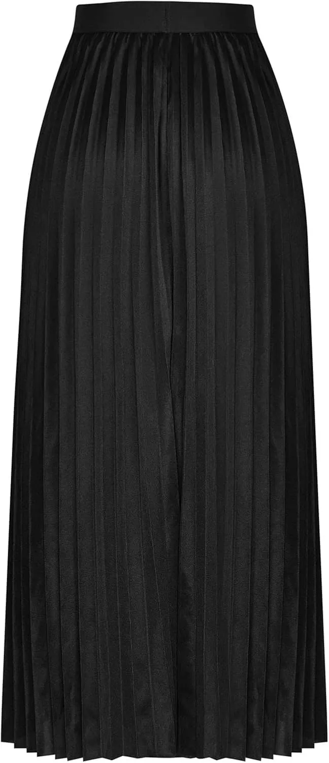 Women Long Pleated Skirt Plus Size Midi Skirts High Waisted Maxi Skirt Flowy Metallic Skirt A Line Cocktail Skirt