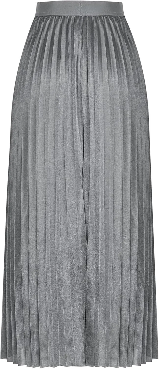 Women Long Pleated Skirt Plus Size Midi Skirts High Waisted Maxi Skirt Flowy Metallic Skirt A Line Cocktail Skirt