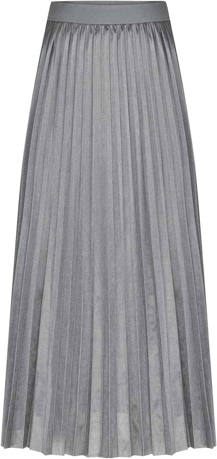 Women Long Pleated Skirt Plus Size Midi Skirts High Waisted Maxi Skirt Flowy Metallic Skirt A Line Cocktail Skirt