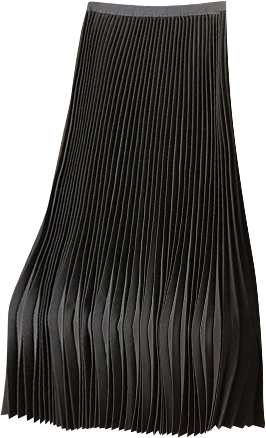Women Long Pleated Skirt Plus Size Midi Skirts High Waisted Maxi Skirt Flowy Metallic Skirt A Line Cocktail Skirt