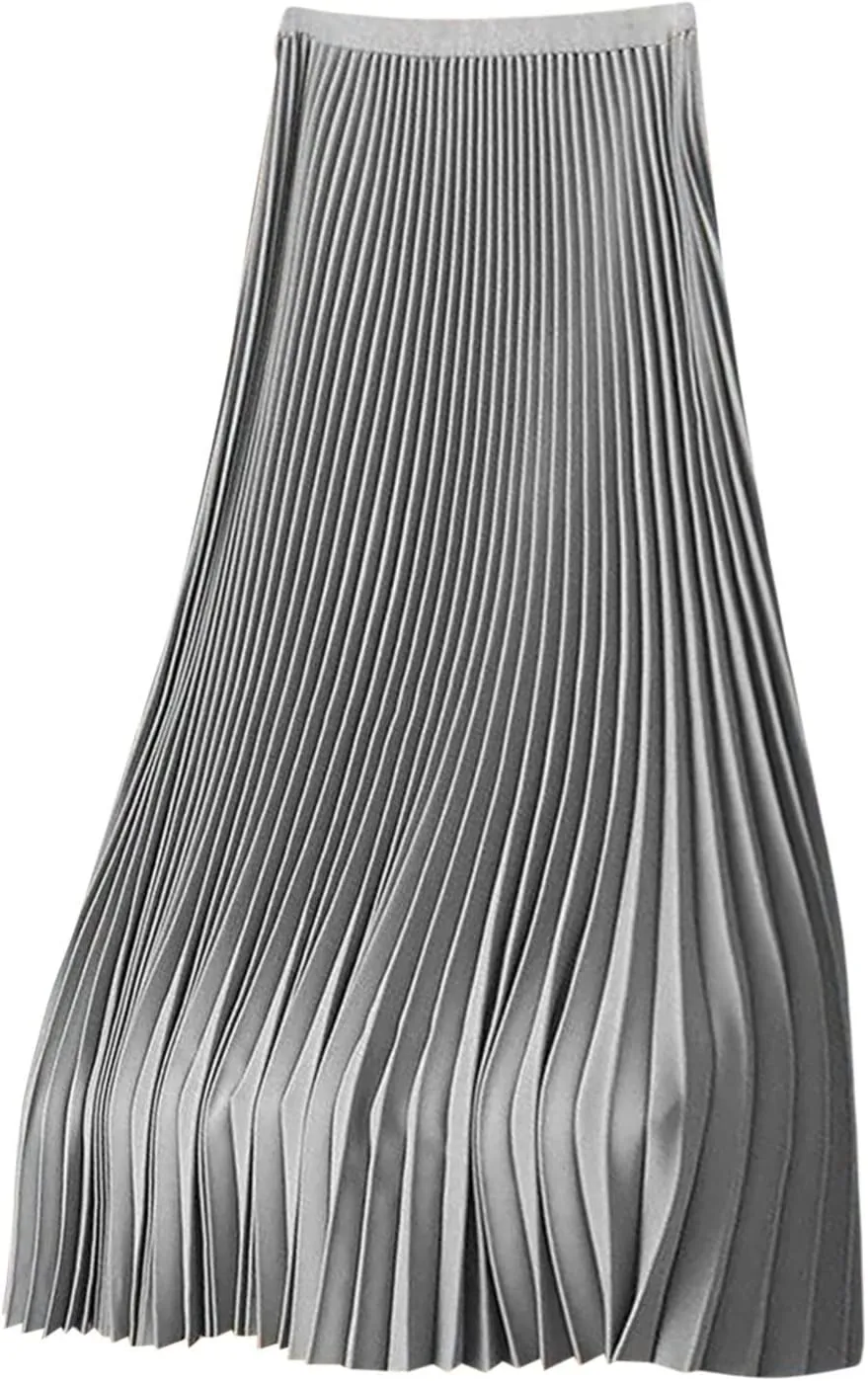 Women Long Pleated Skirt Plus Size Midi Skirts High Waisted Maxi Skirt Flowy Metallic Skirt A Line Cocktail Skirt