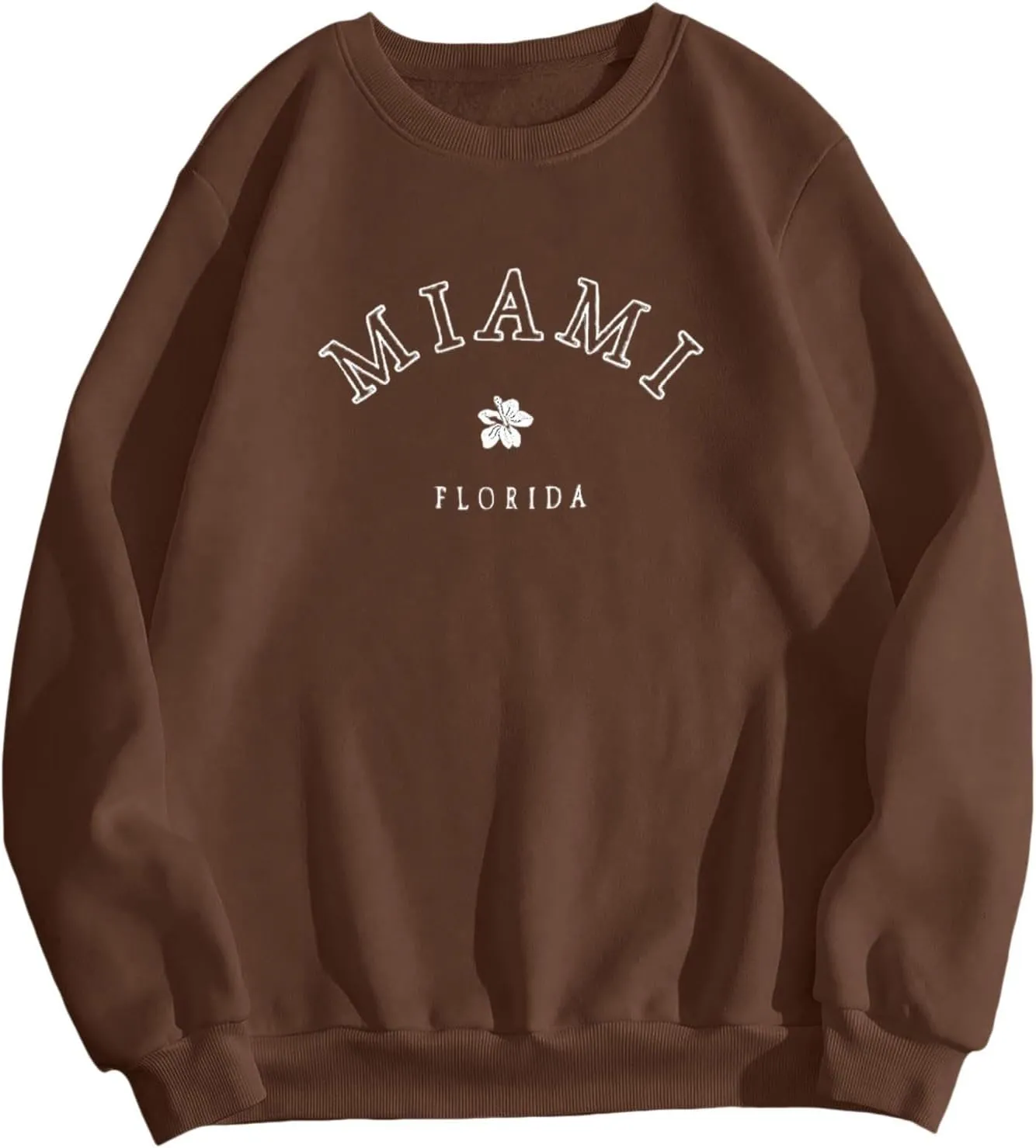 Women Miami Letter Graphic Print Oversized Sweatshirt Fleece Crewneck Long Sleeve Drop Shoulder Pullover Fall Clothes
