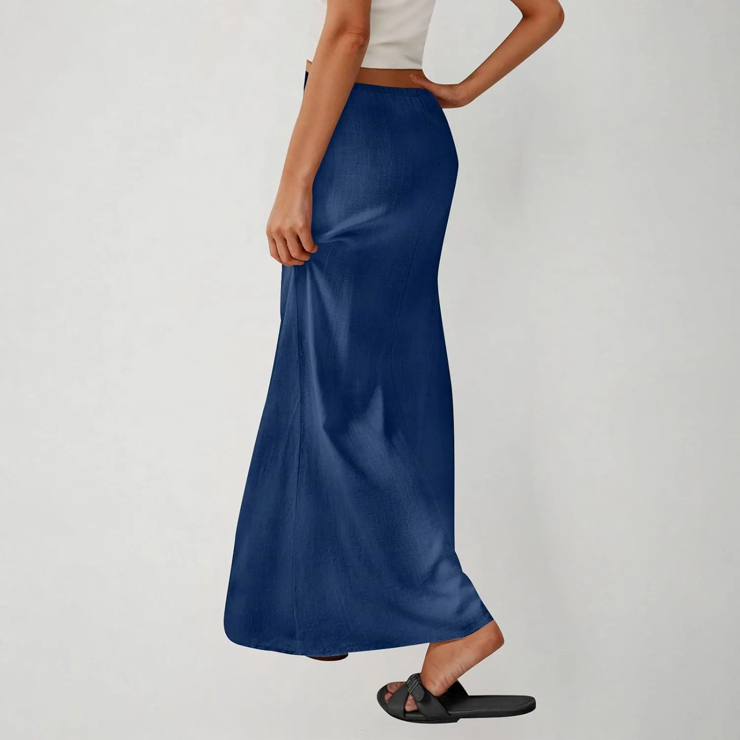 Women Summer Maxi Skorts 2025 Fashion Cotton Linen Elastic Waist Drawstring Skirts Solid Casual Vacation Flowy Skirt