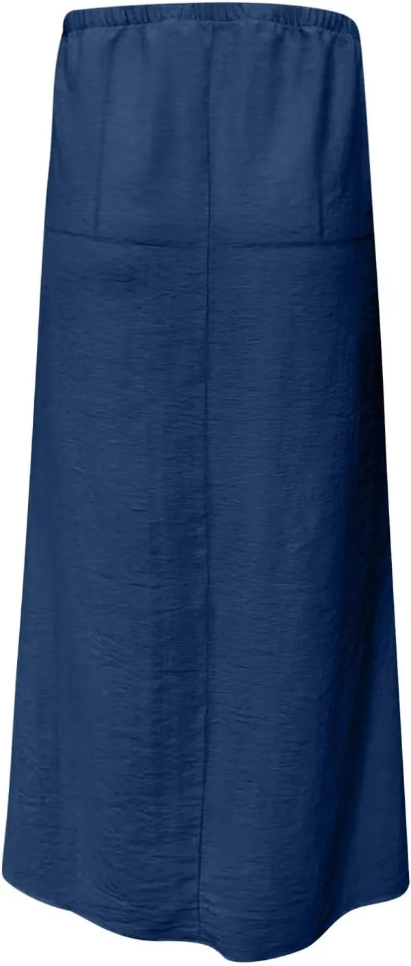 Women Summer Maxi Skorts 2025 Fashion Cotton Linen Elastic Waist Drawstring Skirts Solid Casual Vacation Flowy Skirt