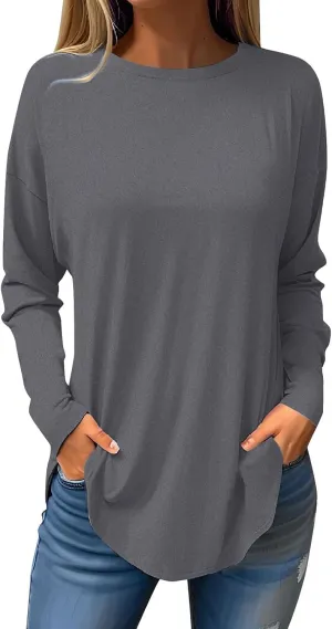 Womens Sweatshirt Crewneck Sweater Fleece Long Sleeve Pullover Tops Casual Tunic Tops for Women Loose Fit Shirts