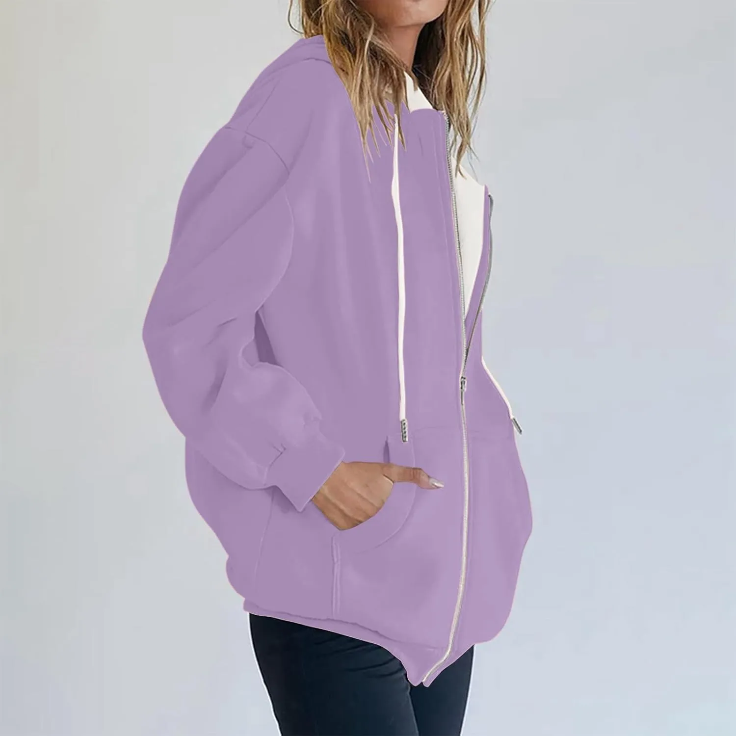 Womens Zip Up Hoodies Long Sleeve Oversized Sweatshirts Fall Winter Outfits Clothes Casual Jackets with Pockets