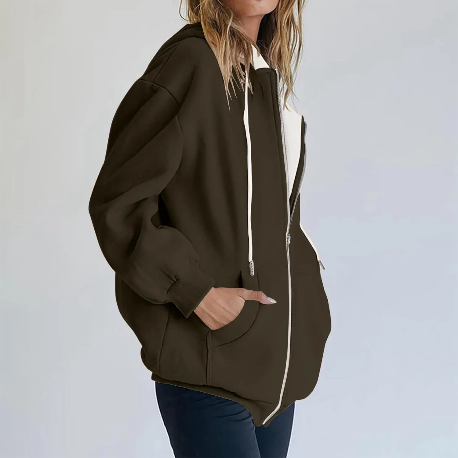 Womens Zip Up Hoodies Long Sleeve Oversized Sweatshirts Fall Winter Outfits Clothes Casual Jackets with Pockets